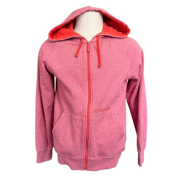 Nixon Red Unisex Zipper Front Cotton Blend Hoodie Size Medium - Picture 1 of 7